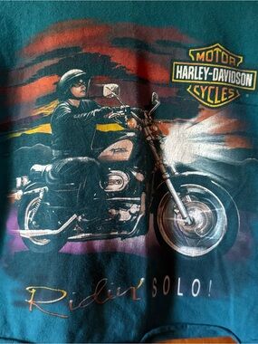 Harley-Davidson Teal Motorcycle Graphic Tee with Sunset Accents